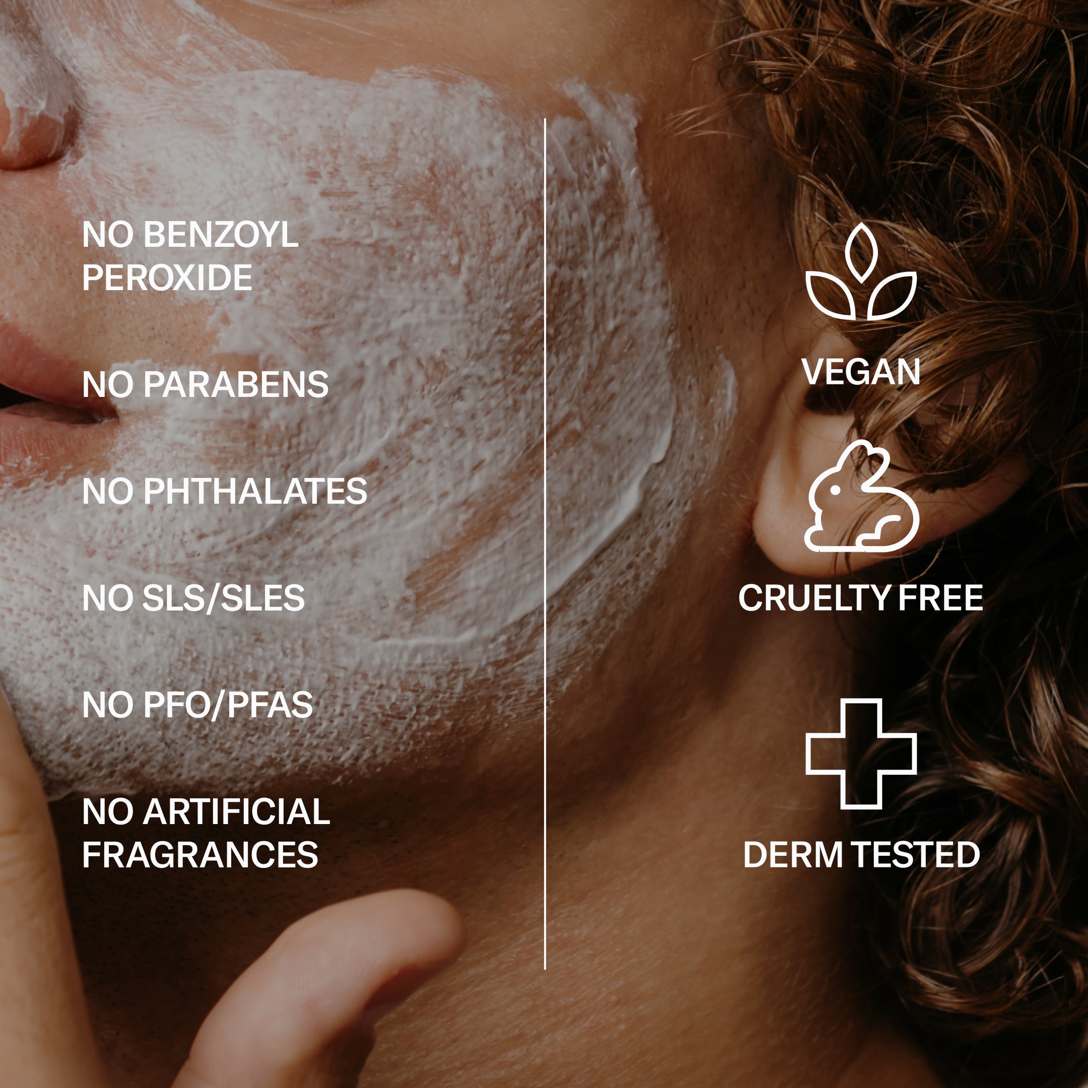 A person applies Geologie Anti Pimple Pack, featuring no benzoyl peroxide, parabens, phthalates, SLS/SLES, PFOS/PFAS, or artificial fragrances; it's vegan, cruelty-free, dermatologist-tested—for clearer skin.