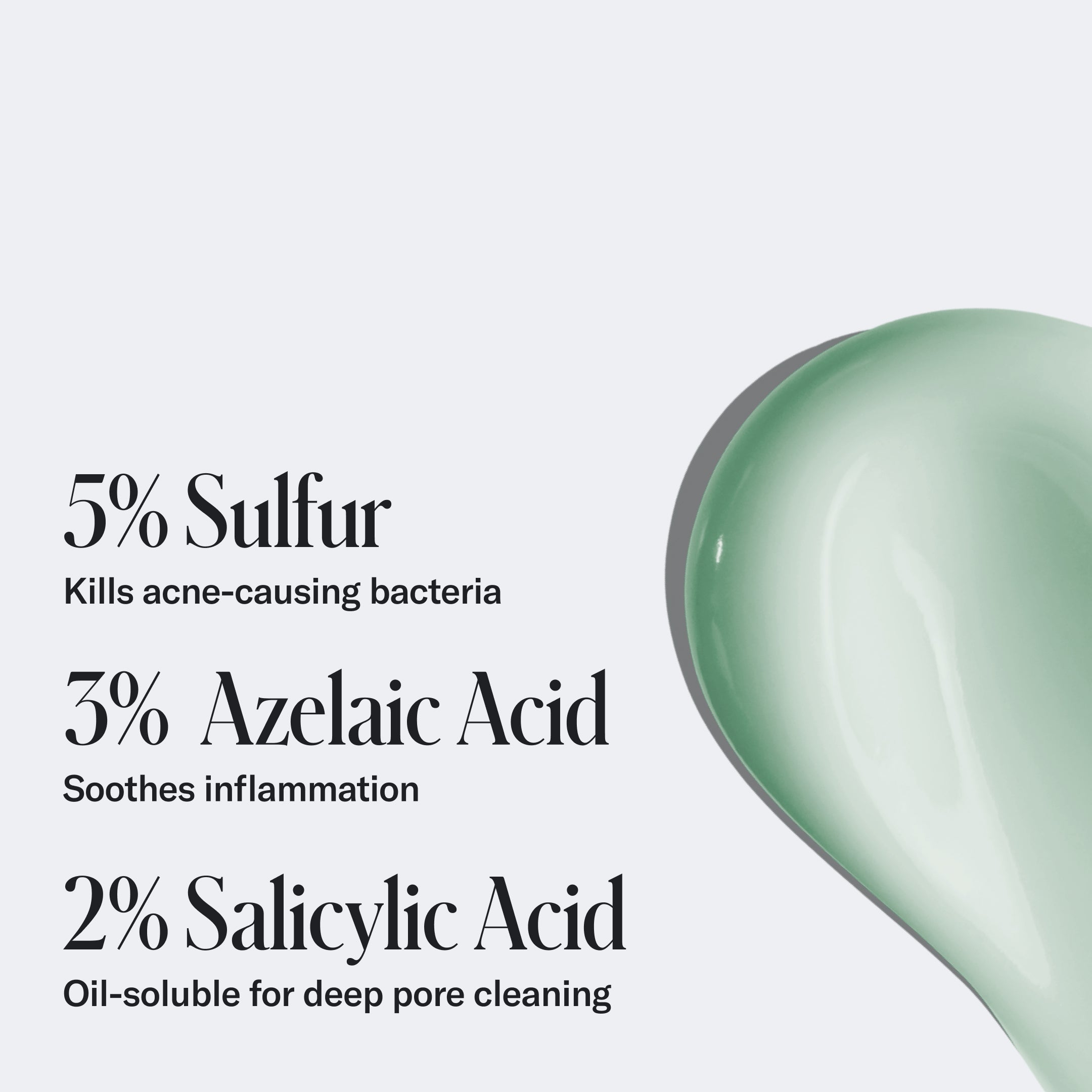 The Geologie Anti Pimple Pack contains 5% sulfur, 3% azelaic acid, and 2% salicylic acid to target breakouts, soothe skin, and cleanse pores. Features a green smear on the right.